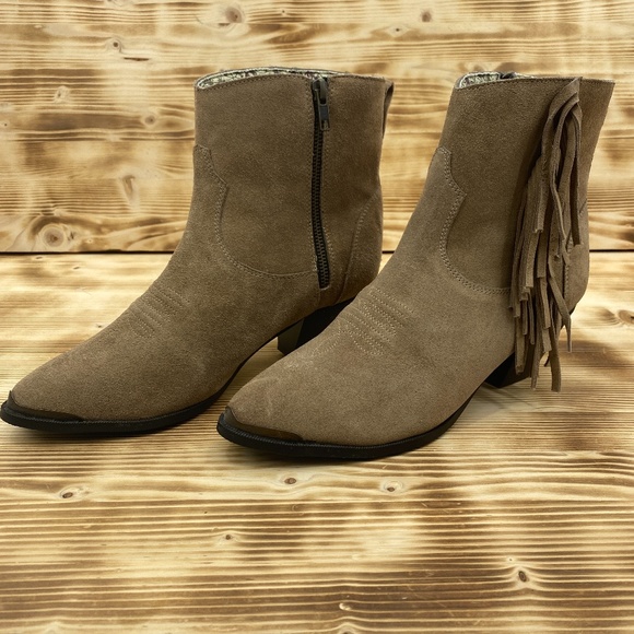 Dingo Gigi Tan Suede Fringe Toe Cap Western Boots Sz 10 - Picture 1 of 10